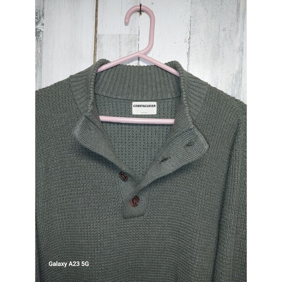 Candy & Caviar Men's XXL Wool Cotton 1/4 Button Sweater - Picture 3 of 7